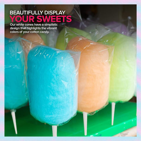 Perfectware 16oz 100ct -(1 32oz's Jars of Cotton Candy Floss Sugar with Cotton Candy Cones Included of Each Flavor