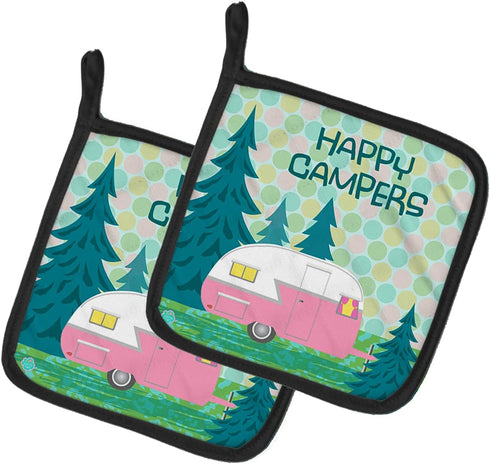 Caroline's Treasures VHA3004PTHD Happy Campers Glamping Trailer Pot Holders, Kitchen Heat Resistant, 7 1/2 x 7 1/2