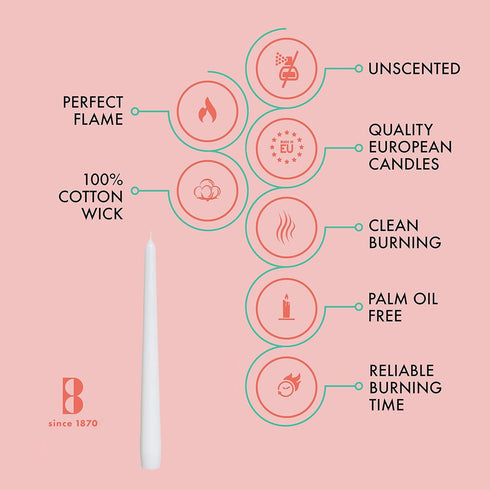 BOLSIUS 20 Count Unscented 10 Inch White Taper Candles - Premium Quality, Smokeless, Dripless