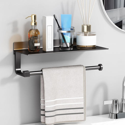 Danpoo Matte Black Wall Mount Paper Towel Holder with Shelf