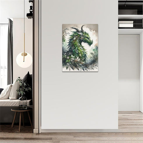 Dragon Wall Art, Green Dragon Pictures, Nature Painting, Modern Home Decoration for Bathroom, Living Room, Bedroom