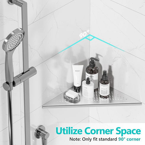 12" SUS304 Qeke Bathroom Corner Shelf, Recessed Shower Shelf Caddy, Stainless Steel Shelf Wall Mount Triangular, No