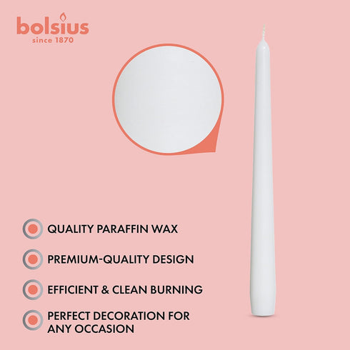 BOLSIUS Unscented 10 Inch Dinner Candles, 10 Pack, 8 Hour Smokeless Dripless Taper Candles