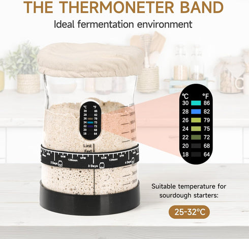 Sourdough Starter Kit - 50 Oz Wide Bore Jar, Thermometer, Feeding Band for Perfect Sourdough Baking Supplies