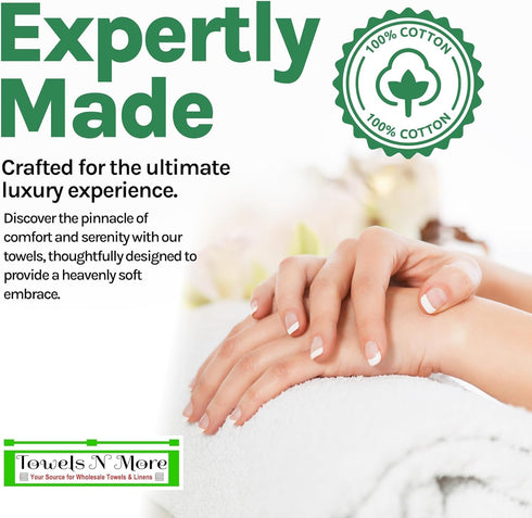 12 Pack 15X25 100% Towels N More Hand Towels - White Soft Cotton Ring Spun Loops - Highly Absorbent and Quick Drying