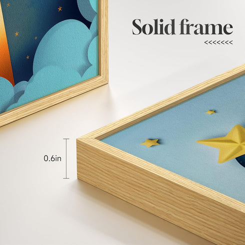 Set 4 8x10 Inch Framed Space Nursery Canvas Wall Art Prints for Baby Boy Room, of Outer Space Themed Bedroom Decor