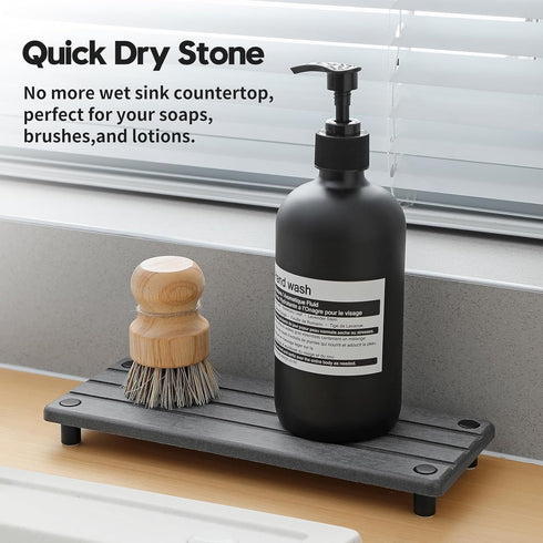 Instant Dry Sink Caddy Kitchen Sink Organizer, Quick Drying Stone Sink Tray Diatomite Sponge Holder Soap Dish, Bathroom Countertop Fast Dry Water Absorbing Rack,Vanity Dispenser Bottle, Gray by Razborci