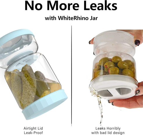 Flip,34oz WhiteRhino Glass Pickle Jar with Strainer Pickle Container,Hourglass Pickle Juice Separator Jar