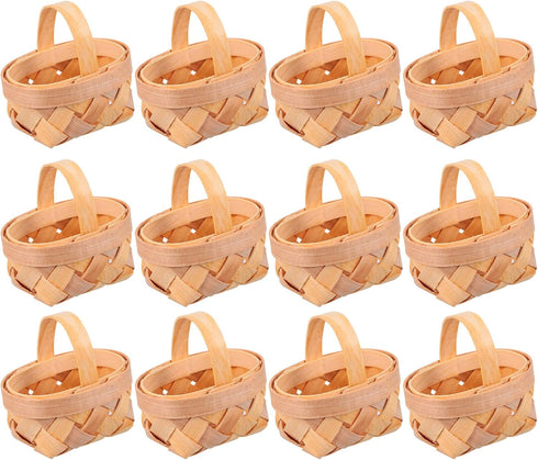 MAGICLULU 12Pcs Mini Woven Baskets with Handles, Wooden Candy Gift Baskets for Craft Wedding Birthday Party Favors