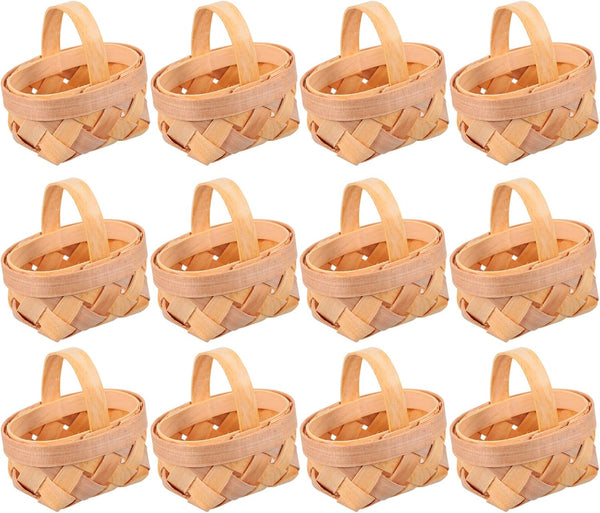 MAGICLULU 12Pcs Mini Woven Baskets with Handles, Wooden Candy Gift Baskets for Craft Wedding Birthday Party Favors
