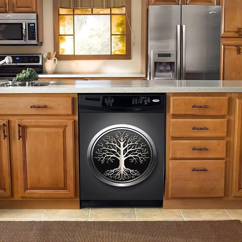 Stainless Steel Tree Dishwasher Magnet Cover Panel, Tree of Life Fridge Door Decal, 23" x 26" Magnetic Sticker