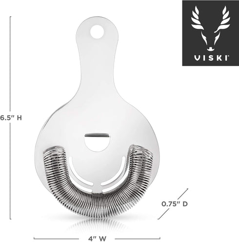 Viski Hawthorne and Bartending Strainer, Stainless Steel Cocktail Strainer for Drinks