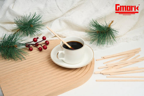 Gmark 5.5" Wood Coffee Stirrers - 1000 ct Natural Birch Wood Beverage Stirrers, Round End (length 140mm, width 6mm)