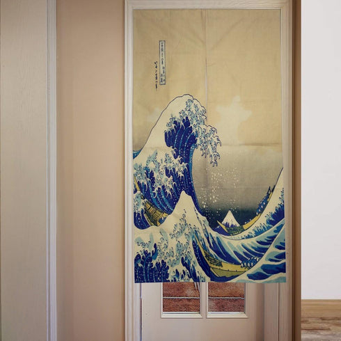 Doorway Curtain Tapestry - Japanese Noren Curtain Tapestry of The Great Wave Off Kanagawa for Door Hanging