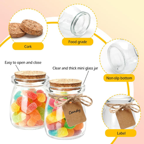 Brajttt 3.4 oz Lids,48 Small Glass Jar with Cork pcs Mini Glass Bottles,Spell Jars with Twine and Labels,Pudding Yogurt