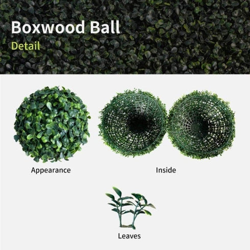 OOKi-Artificial Boxwood Ball Topiary Lifelike Plants, Half Round Topiary for Home Garden, Front Patio, Indoor/Outdoor