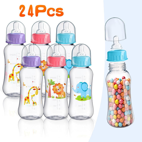 Norme 24 Pcs Baby Bottles Bulk, 9.5 oz Plastic Baby Bottles for Baby Shower Game, Party Favors with Elephant, Lion,