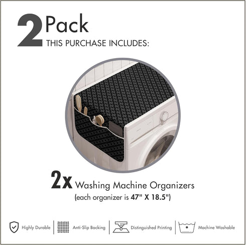 Ambesonne Charcoal Washing Machine Organizer Pack of 2, Monochromatic Pattern of Repetitive Geometric Stars, Anti-Slip Cover for Washers Dryers, 47" x 18.5", Grey Charcoal by Ambesonne