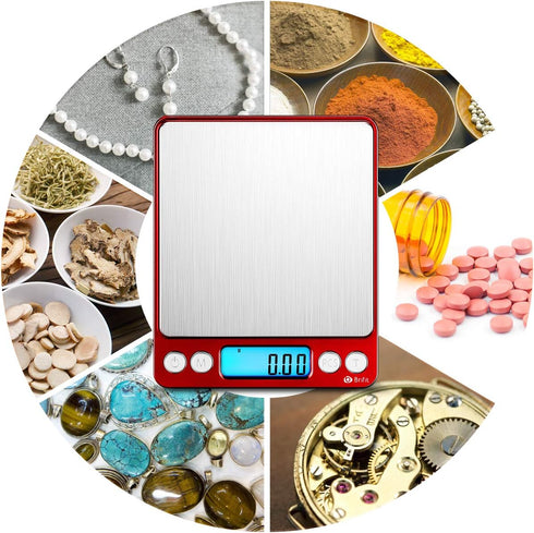 AMIR Upgraded Digital Kitchen Scale, 500g Mini Pocket Jewelry Scale with Back-Lit LCD Display, 2 Trays, Stainless Steel