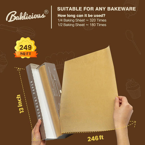 Unbleached Parchment Paper Roll for Baking, 13 in x 242 Ft, Non-stick Baking Paper for Cookies, Bread, Oven