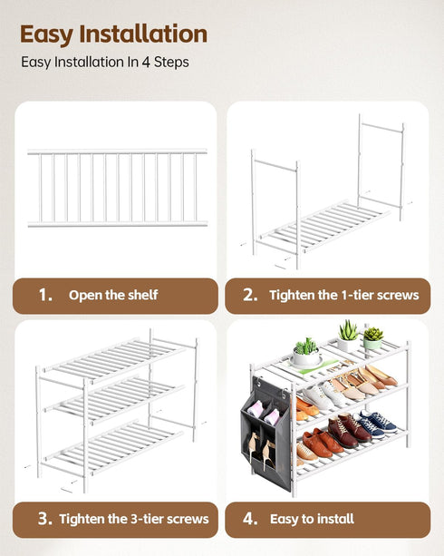 woxlemen Closet 26 inch 3-Tier) Bamboo Shoe Rack for Small Wooden Shoe Organizer with Pouch, Sturdy Wood Shoe Shelf