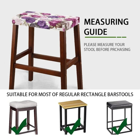 2 Pack Pink Purple Rose Rectangle Stool Cover Bar Stool Covers Rectangle Stretch Vanity Stool Seat Covers Footstool