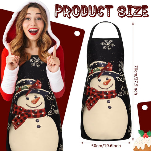 8 Pcs Winter Aprons for Women Black Snowman Let It Snow Xmas Trees Snowflake Hello Winter Kitchen Apron Kitchen Cooking