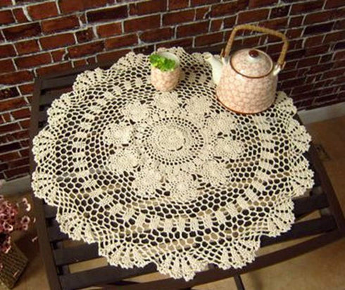 Damanni Beige Cotton Handmade Crochet Lace Tablecloth Doilies, Round, 23 Inch, 2PC