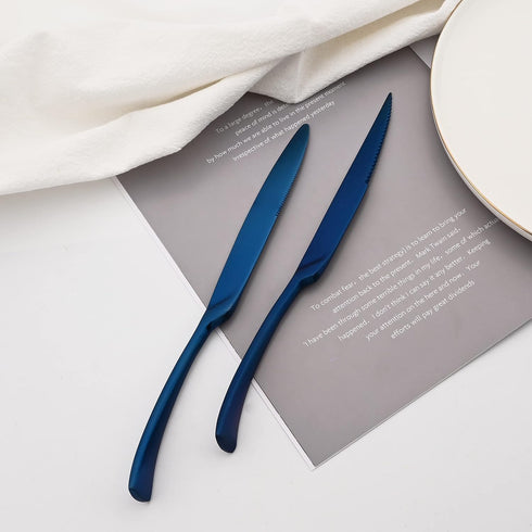 Luxury 18/10 Stainless Steel Matte Blue Flatware Set, Silverware Cutlery Utensil Set, Service for 1 (6-Piece)