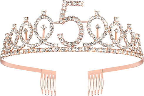 BRT Bearingshui Rose Gold Crown 5 & Fabulous Sash and Tiara for Girls, Happy 5th Birthday Party Favor Gifts