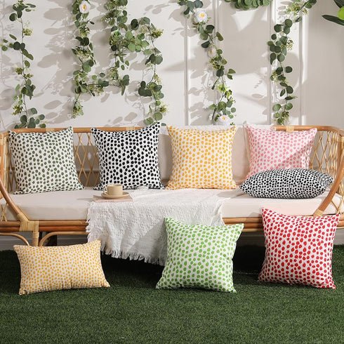 Set of 2 Outdoor Pillow Covers 20x20, Yellow Polka Dot Waterproof Decorative Cases for Summer Outdoor Sofa Bed Cushion