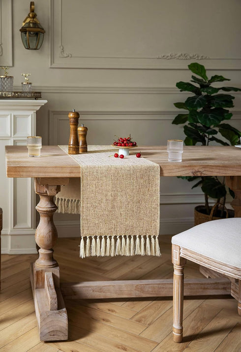 48 Inches 13x48 Inches, ZeeMart Beige Table Runners Long, Burlap Linen Style Rustic Farmhouse Table Runner, Small Short