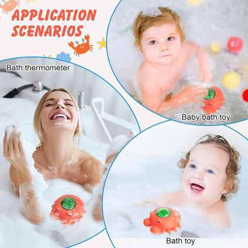 IPX8 Swimming Floating Crab Baby Bath Thermometer Rechargeable Digital Pool & Bathtub Thermometer, Baby Shower Gifts