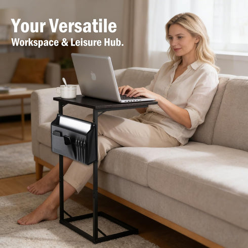 C Shaped End Table for Couch, Small Side Table for Living Room & Bedroom, Slide Under Sofa Table for Laptop, Coffee