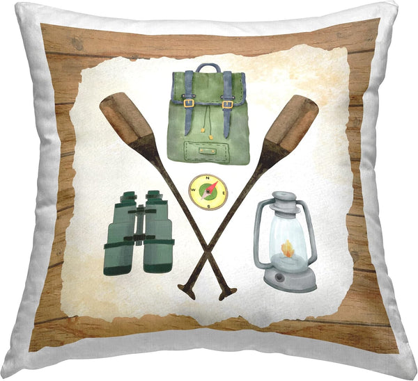 Stupell Industries Camping Gear Throw Pillow, Rustic Grain Pattern Design by ND Art, 18 x 18, Brown