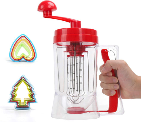 Batter Dispenser 3 In 1 Automatic Pancake & Cupcake Dispenser with Cake Mould, BPA-Free Food-Grade (Red)