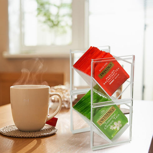 2Pcs Tea Bag Storage Organizer, Stackable Clear Plastic Holder for Drawer Countertop, Coffee Station