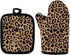 Dellukee Oven Mitt and Pot Holder Set, Leopard Print Heat Resistant Kitchen Gloves for Baking Cooking Grilling BBQ