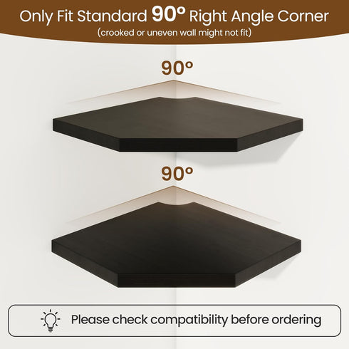 Set 2 8.5in Fun Memories Corner Shelf Wall Mount of - Solid Oak Wood Floating Corner Shelf with Cable Hole, Rustic