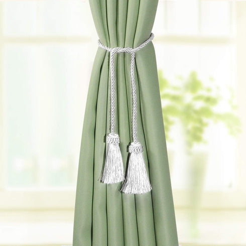 Fenghuangwu Handmade Decorative Curtain Tiebacks with Tassel (White, 4P)