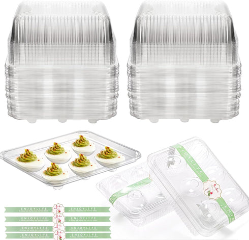 Yopay 50 Pack Deviled Egg Trays with lid, Plastic Clear 6 Slots
