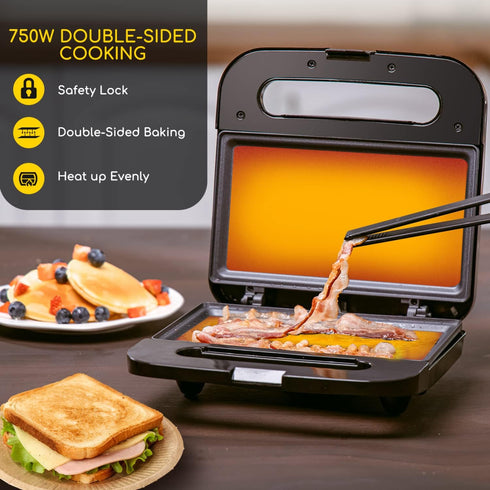 Aigostar Sandwich Maker, Non-Stick Panini Press, Breakfast Grilled Cheese Maker, Stainless Steel Tostadora de Pan
