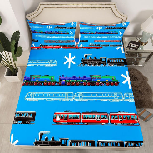 Set Set 3Pcs Feelyou Train Kids Boys Bed Sheets Retro Steam Engine Toddler Sheet for Teens Railway Track Transport Bed