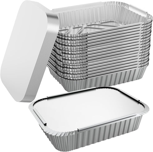 WANBAO 50 PACK 8.3"x6.2" Disposable Tin Foil Pans with Lids for Cooking, Baking, Catering, Meal Prep
