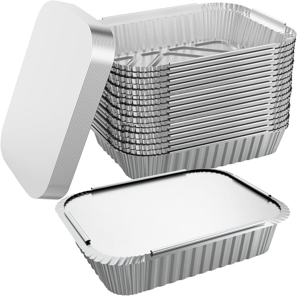 WANBAO 50 PACK 8.3"x6.2" Disposable Tin Foil Pans with Lids for Cooking, Baking, Catering, Meal Prep