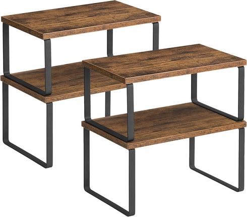 SONGMICS Cabinet Organizer Shelf, Set of 4 Stackable Kitchen Counter Shelves, Spice Rack, Metal and Engineered Wood