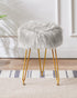 4 LG-32G IBUYKE Faux Fur Vanity Stool Chair, Furry Makeup Stool Ottoman, Soft Padded Seat, Round Footrest Footstools