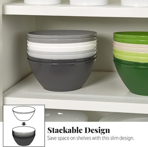 US Acrylic Unbreakable 28 oz. Plastic Stackable Cereal Bowls, Set of 8 in Grey Colors, BPA-Free