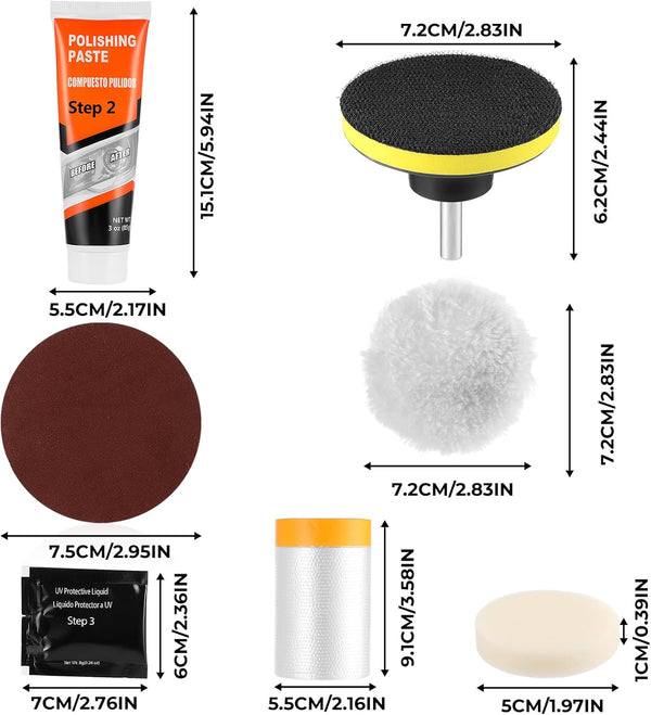 Headlight Restoration Kit, Polish Restore Cleaner Clean Tool DIY Polishing, Sanding Discs, Scouring Pads for Electric Drill, 3 Easy Steps to Restore Sun Damaged Car Headlights Lens by ISINFLASH