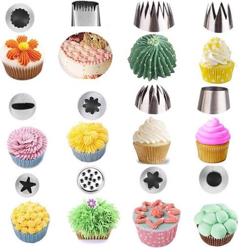 Cake Piping Set for Baking with Reusable Piping Bags and Tips, Standard Converters, Silicone Rings, Decorating Supplies for Deviled Egg , Cupcake and Cookie Icing by Xnytong